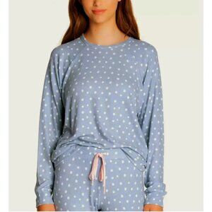 Insomniax Blue Polka Dot Long Sleeve Lightweight Pullover Womens XL